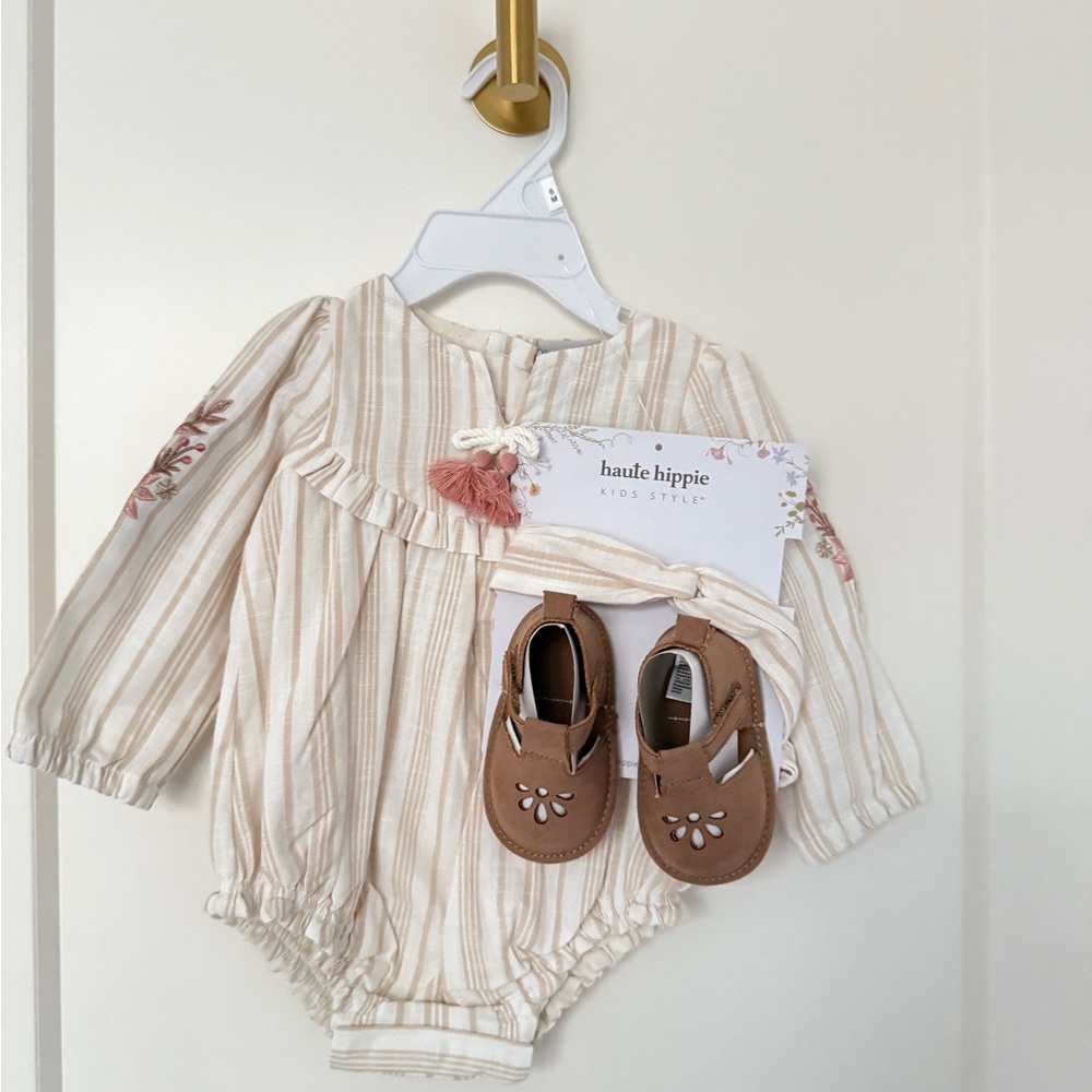 NWT Haute Hippie Embroidered Baby Girl Bubble Fall Romper Set